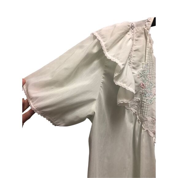 Barbizon Women’s Lightweight Off White Lace Trim Floral Embroidered Two Piece Ni - Picture 7 of 14